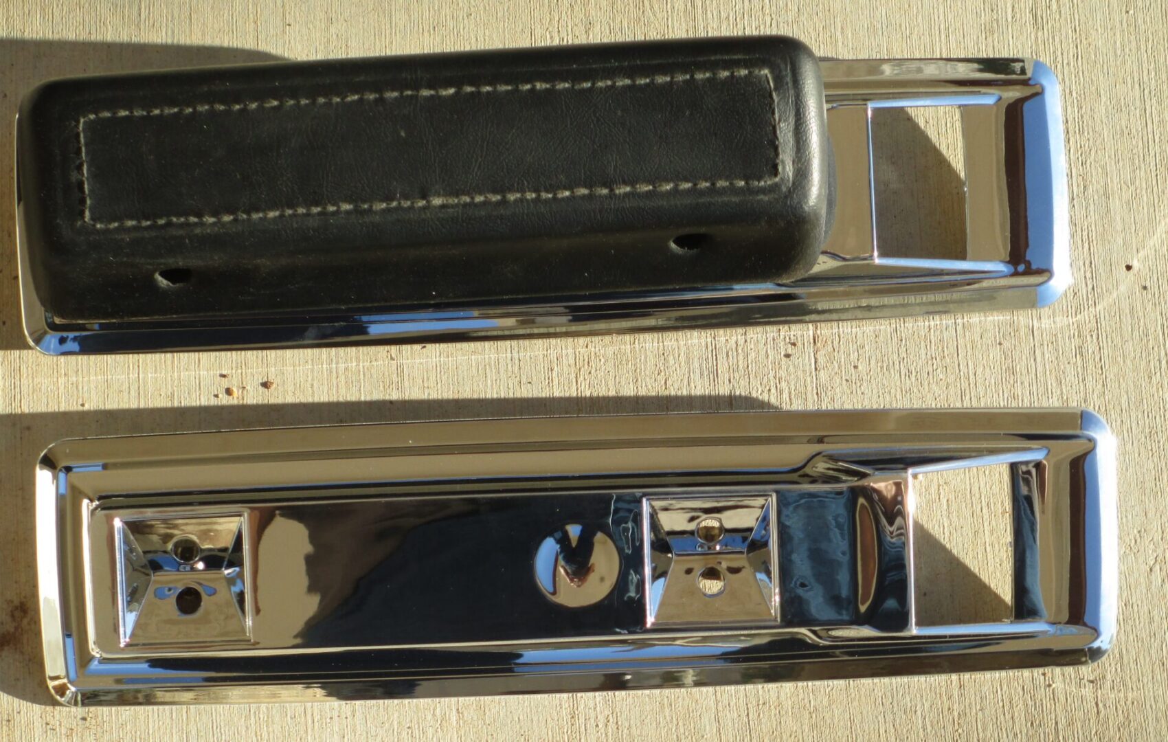 1966-70 B/C Body 9.5" Front Armrest Pad Chromed Bases in pair image 0